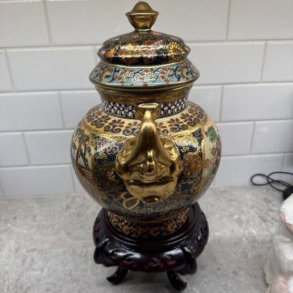 Rare Vintage Satsuma with lid and stand - Picture 4 of 10